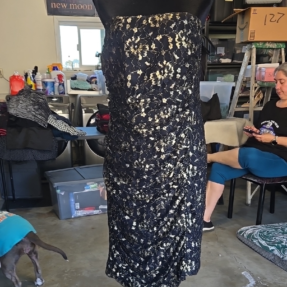 Elegant Black and Gold Lace Dress